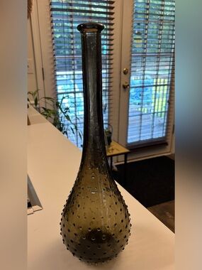 Rare Mid Century Smoky Gray Dotted Genie Bottle Decanter No Stopper W/Flaw